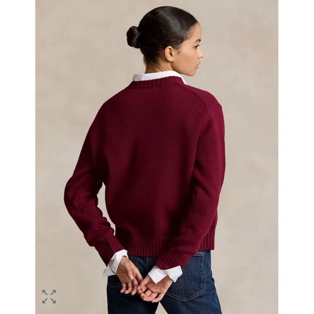 Polo Ralph Lauren Women's Burgundy Crest Logo Knit Wool Sweater Size Large NEW - Picture 2 of 11
